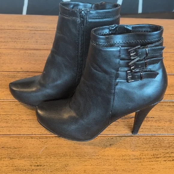 Call It Spring Black Faux Leather Ankle Booties with Side Buckles - Picture 6 of 8